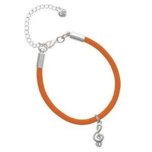    Silver Clef Note  Charm on an Orange Malibu Charm Bracelet Jewelry