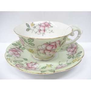  Diamond Fancy China Occupied Japan   Green Floral Cup and 