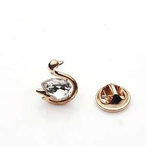 Swan Pattern Golden and White Rhinestone Crystal Brooch Breast Pin [8 