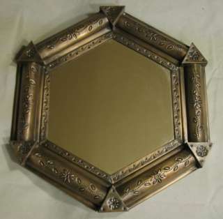 Tin Frame Mirror, Hexagon   14.25 x 15.25   Bronze  