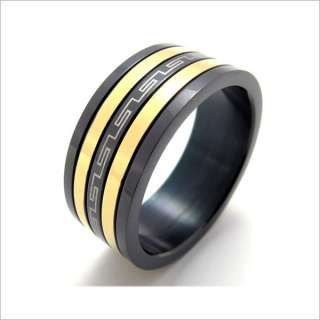 Black Gold Tone Stainless Steel Greek Key Ring Size 12 RL031  