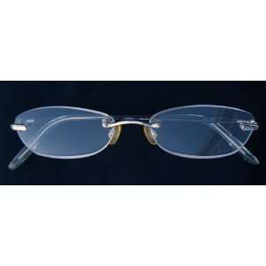   ) Oval Rimless Silver Metal Reading Glasses, +2.50 
