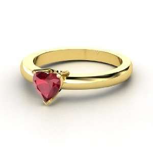  One Heart Ring, Heart Ruby 14K Yellow Gold Ring Jewelry