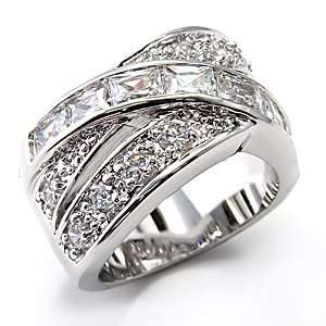   Womens Cluster Clear Cubic Zirconia Rhodium Ring, Size 5 10 Jewelry