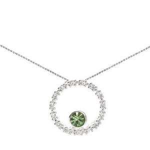  Silver Pave Circle with August Birthstone Peridot Crystal Pendant 