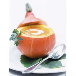 Pumpkin Soup with Creme Fraiche in Hollowed Out Pumpkin Photographic 