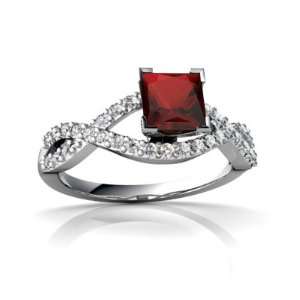   14K White Gold Square Genuine Garnet Engagement Ring Size 7 Jewelry
