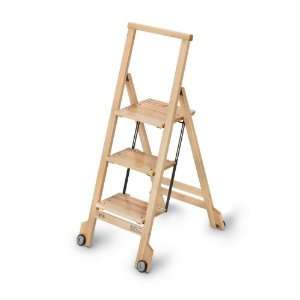   Natural Beech Wood Stepladder With Wheels 913L N 