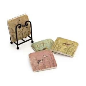  IMAX Pastel Color Stone Bird Coasters Set Of Four In Black 
