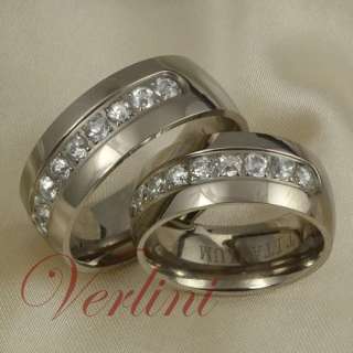 8MM Titanium Wedding Rings Set Simulated Diamond Bands  