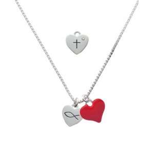   with Cross & Fish with Swarovski Crystal and Red Heart Charm Necklace