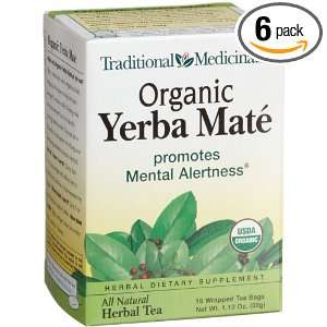   Organic Yerba Mate Herbal Tea, 16 Count Wrapped Tea Bags (Pack of 6