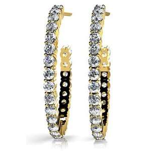 14k Yellow Gold, Elongated Diamond Row Hoop Earrings, 0.75 ct. (Color 