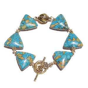    Blue Mosaic Turquoise & Antique Gold Bracelet 20.5cm Jewelry